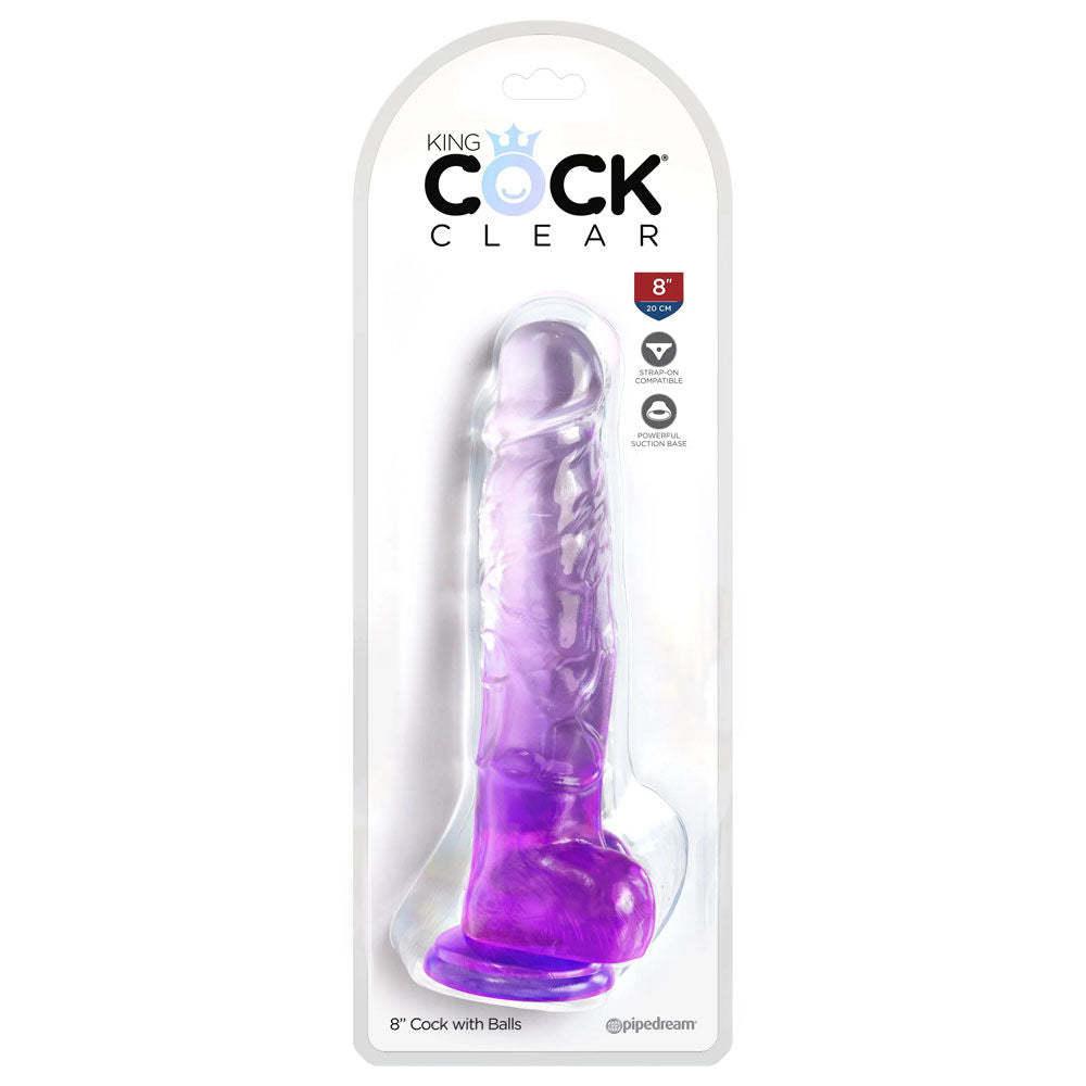 King cock clear 8'' purple-  box front view | Flirtybay Adult Shop Australia Lingerie Shop